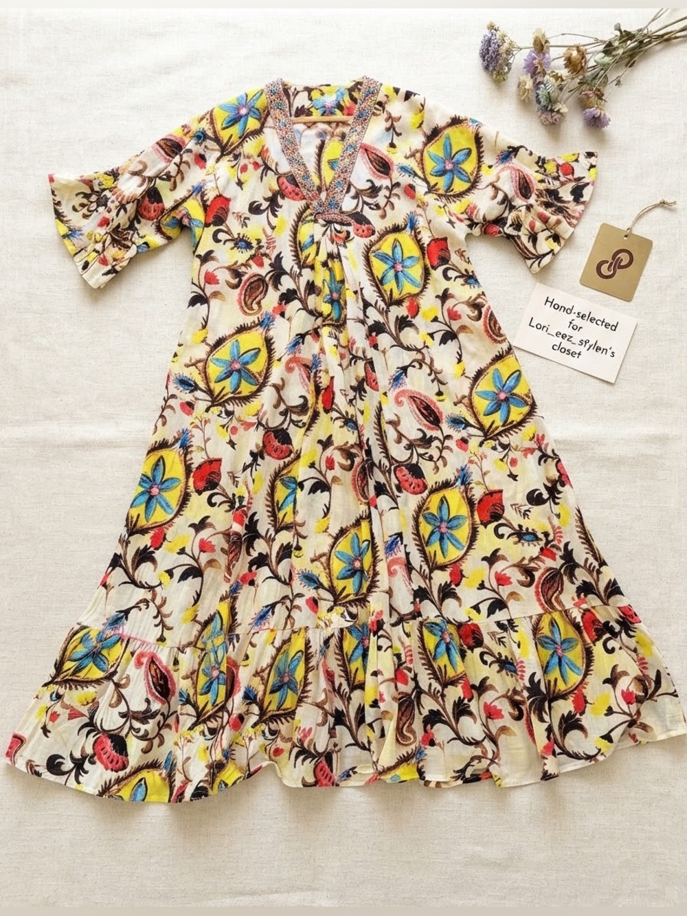 POL Cream Maxi Dress with Blue and Yellow Floral Print